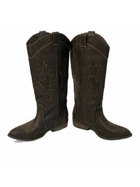 Rampage Waylen Boots Womens Size 6 M Faux Leather Brown Western 14” Tall